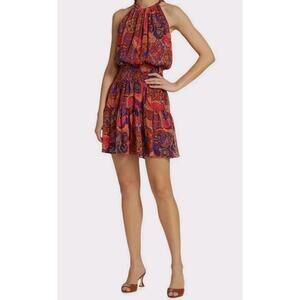 $495 A.L.C. Women's Orange Cory Paisley Halter Sleeveless Silk Mini Dress Sz 4